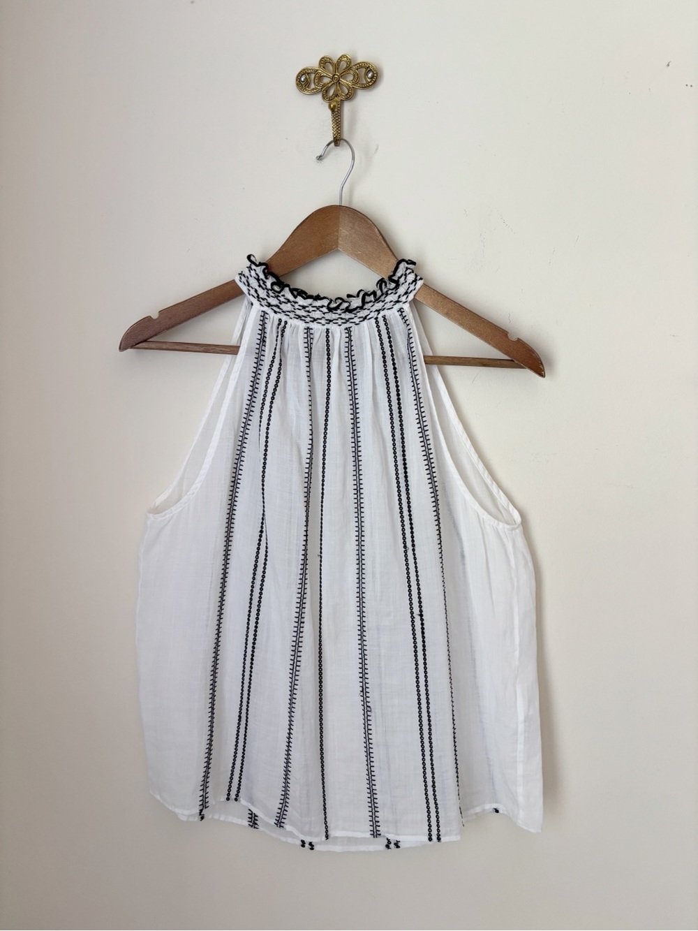 FRAME Embroidered Ruffle Trim Halter Top Medium
